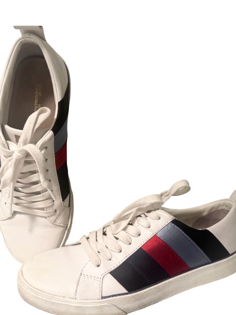 Diane Von Furstenberg TESS Sneakers - White Stripe Size 7